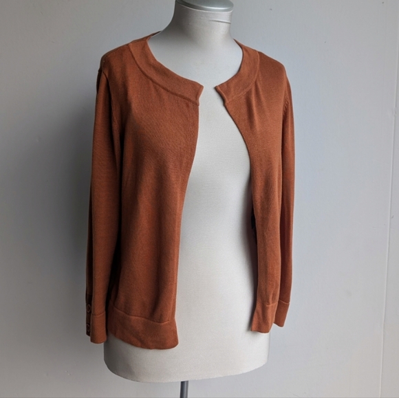 Simons Icone Open Front Cardigan Sweater - Rust Brown Orange - Picture 2 of 6